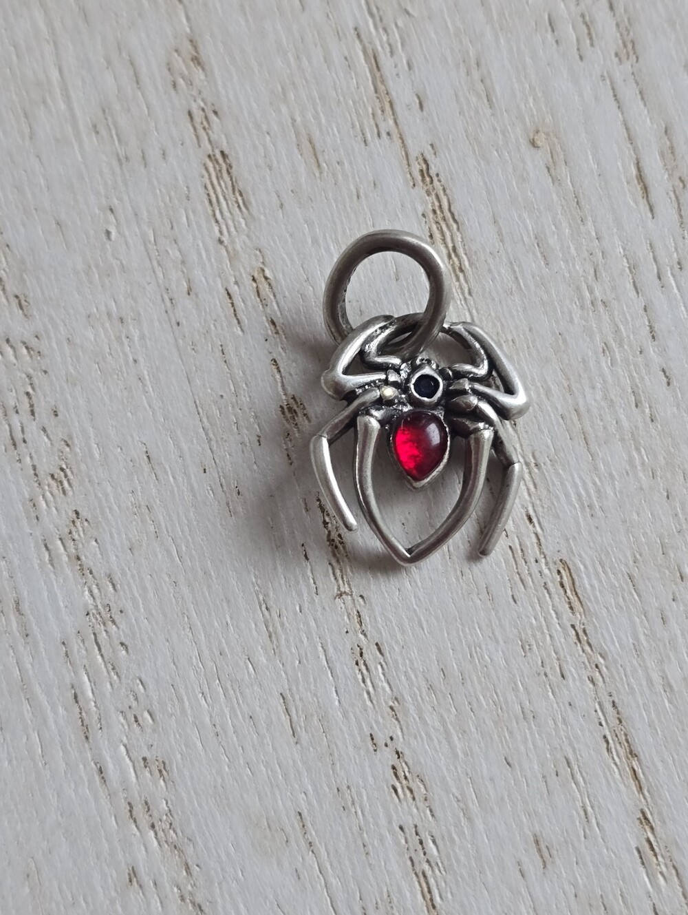 Sterling Spider Pendant Charm with Red Gem